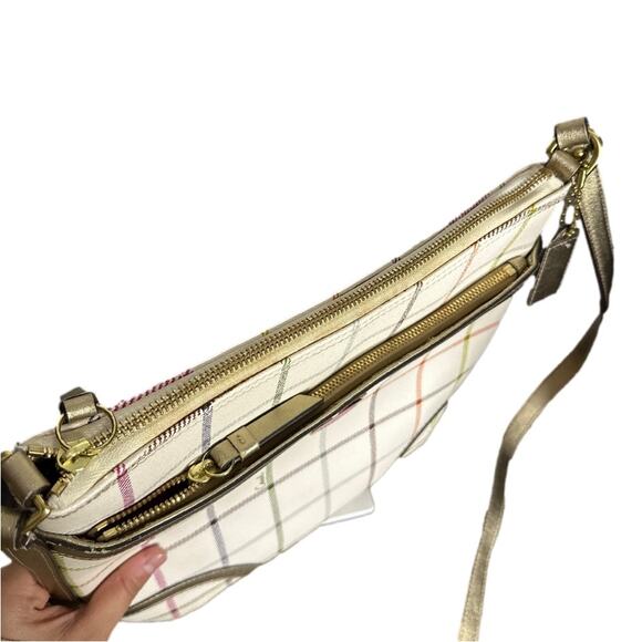 COACH Gold Plaid Peyton Tattersall File Coated Canvas Crossbody - Picture 7 of 13